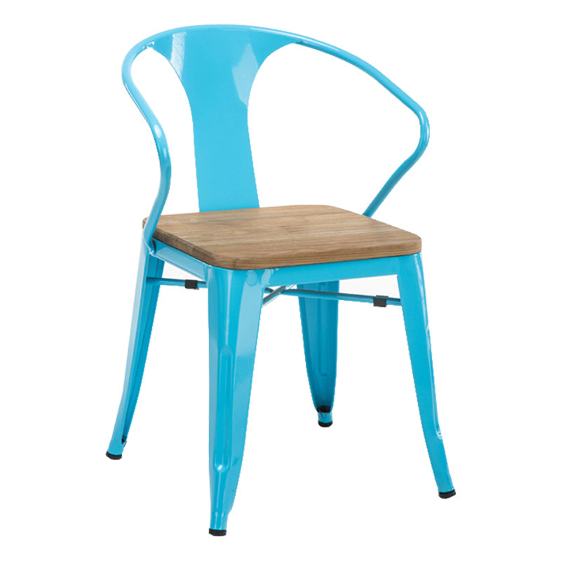 Slat Back Dining Arm Chair with Metal Legs Industrial Dining Armchairs for Coffee Bar