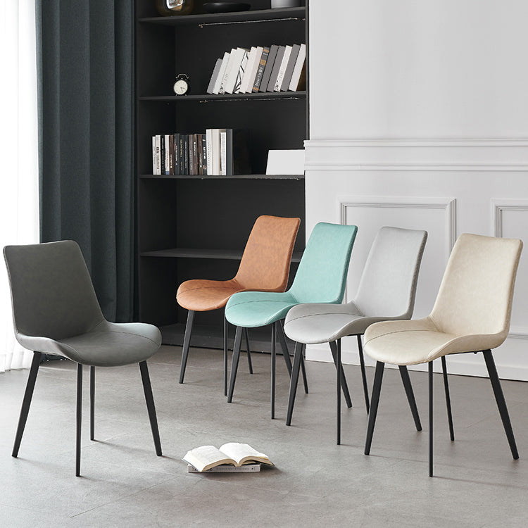 Contemporary Metal Dining Room Chairs Armless Leather Dining Chairs for Home Use