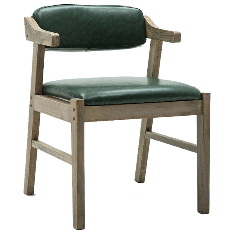 Upholstered Dining Arm Chair PU Leather Open Back Armchair with Wood Legs