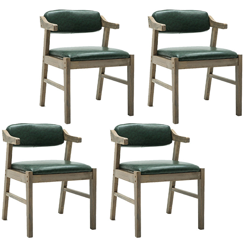 Upholstered Dining Arm Chair PU Leather Open Back Armchair with Wood Legs