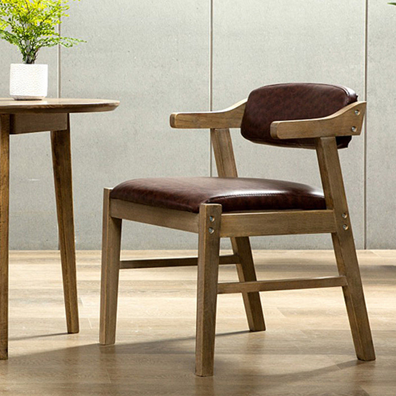 Upholstered Dining Arm Chair PU Leather Open Back Armchair with Wood Legs