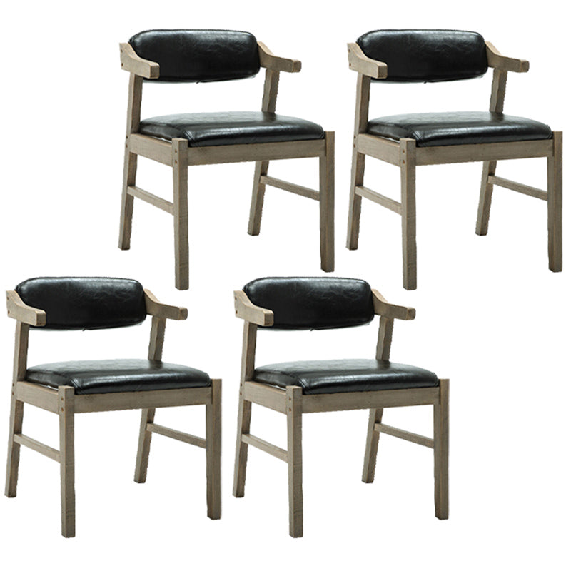 Upholstered Dining Arm Chair PU Leather Open Back Armchair with Wood Legs