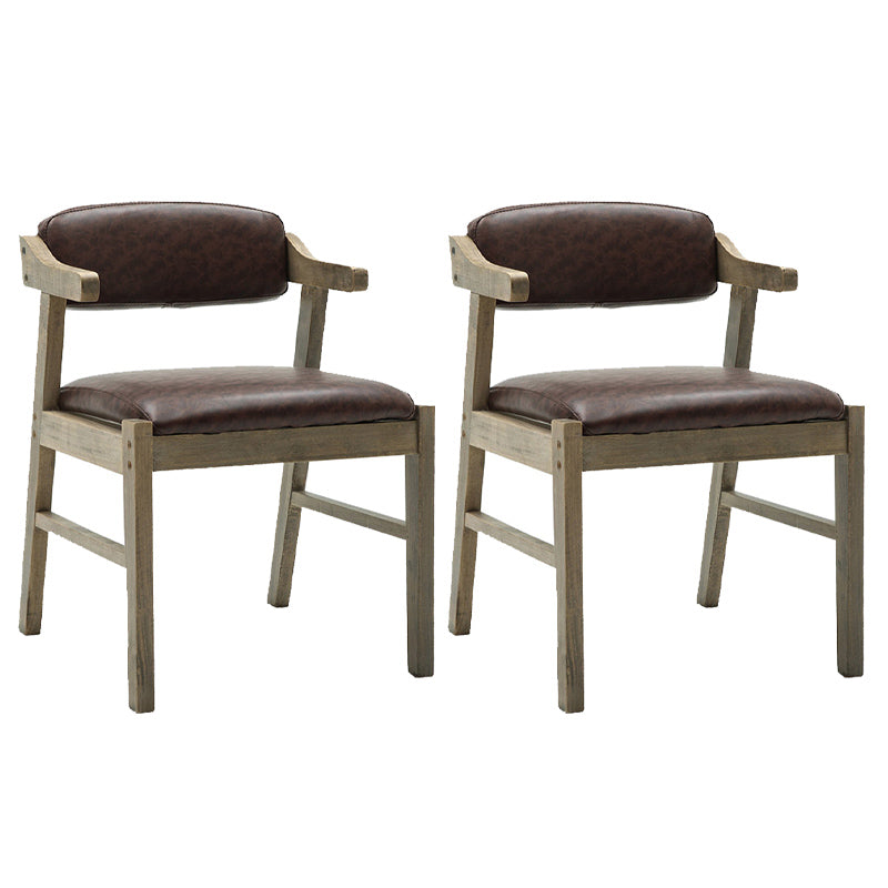 Upholstered Dining Arm Chair PU Leather Open Back Armchair with Wood Legs