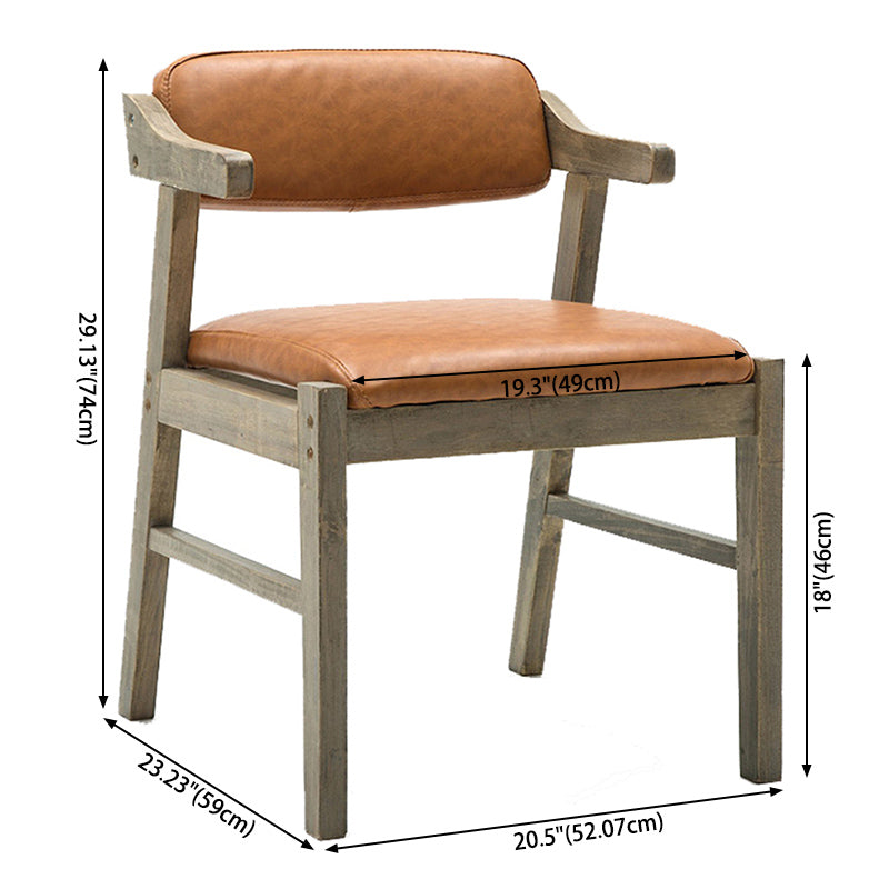 Upholstered Dining Arm Chair PU Leather Open Back Armchair with Wood Legs