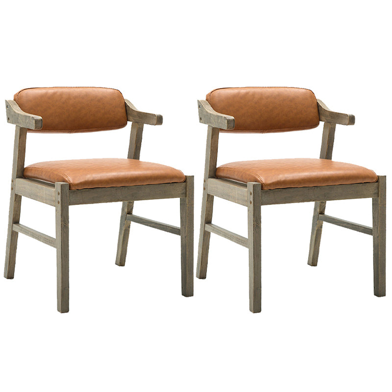 Upholstered Dining Arm Chair PU Leather Open Back Armchair with Wood Legs
