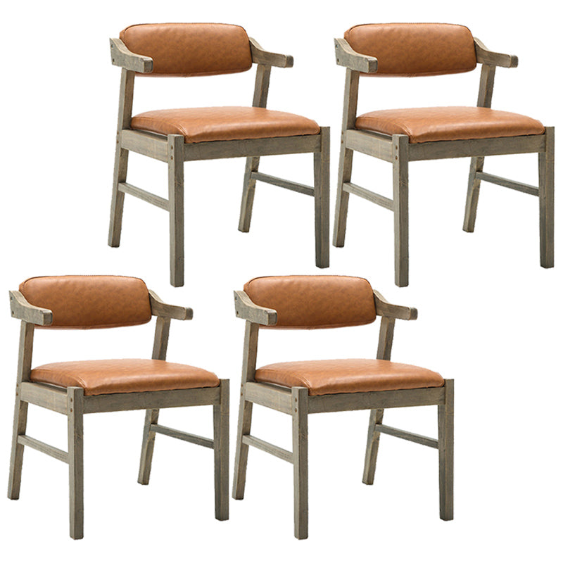 Upholstered Dining Arm Chair PU Leather Open Back Armchair with Wood Legs