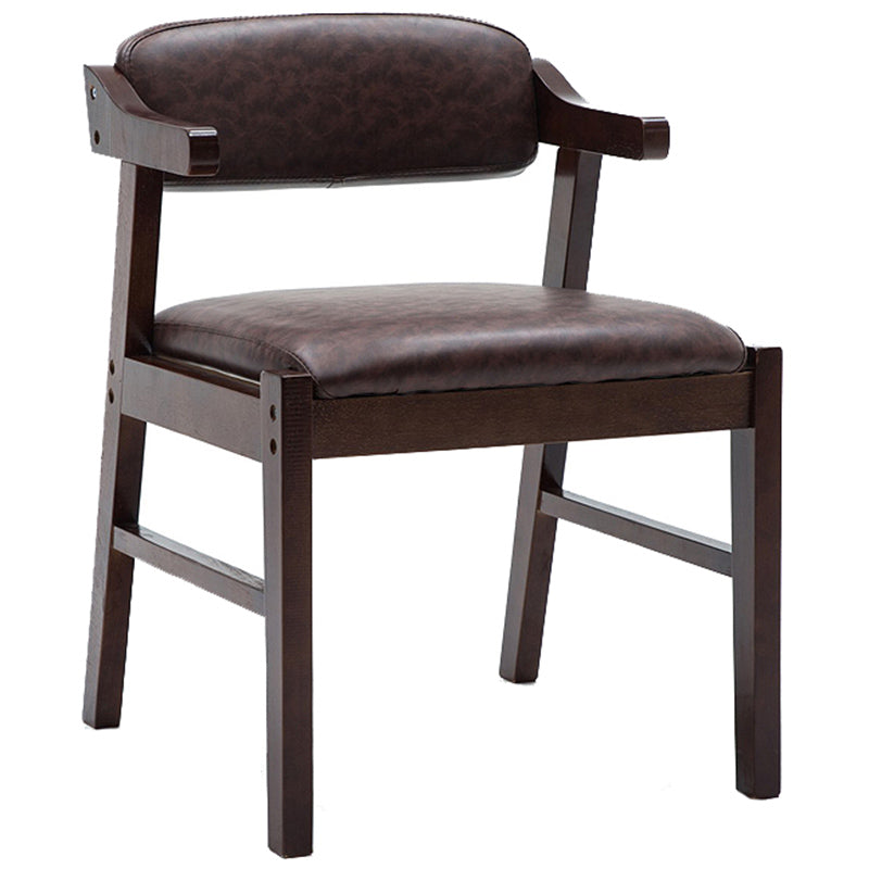 Upholstered Dining Arm Chair PU Leather Open Back Armchair with Wood Legs