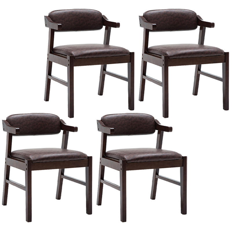 Upholstered Dining Arm Chair PU Leather Open Back Armchair with Wood Legs