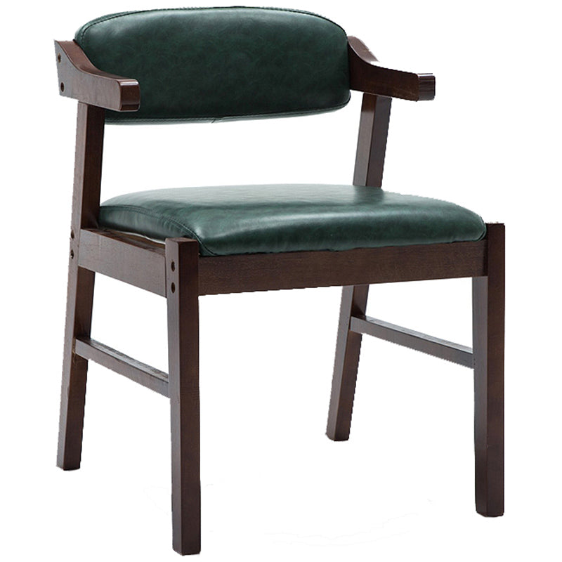 Upholstered Dining Arm Chair PU Leather Open Back Armchair with Wood Legs
