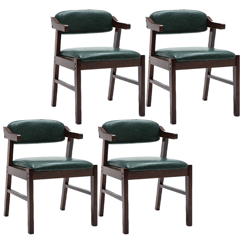 Upholstered Dining Arm Chair PU Leather Open Back Armchair with Wood Legs