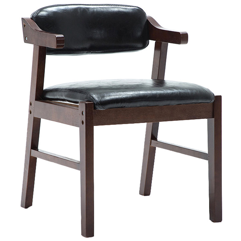 Upholstered Dining Arm Chair PU Leather Open Back Armchair with Wood Legs