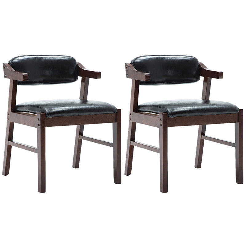 Upholstered Dining Arm Chair PU Leather Open Back Armchair with Wood Legs