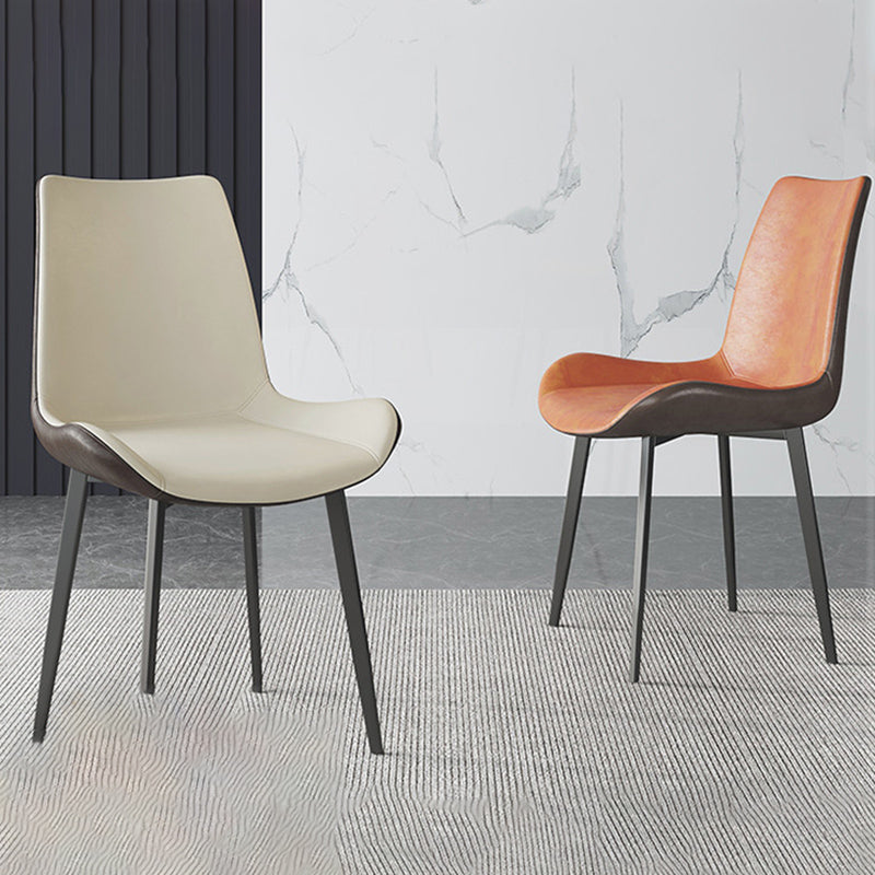 Leather Contemporary Restaurant Side Chair Parsons Matte Finish Dining Chair with Black Legs