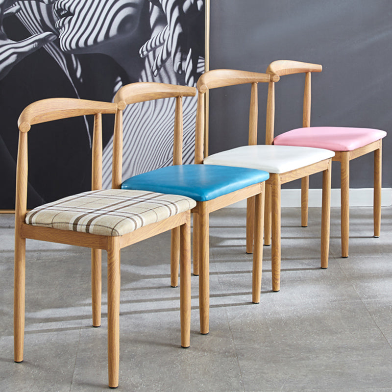 Contemporary Style Metal Kitchen Chairs Set Open Back Side PU Leather Chair