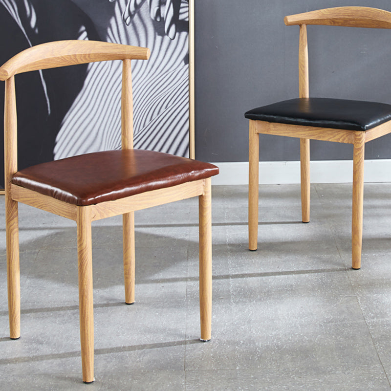 Contemporary Style Metal Kitchen Chairs Set Open Back Side PU Leather Chair