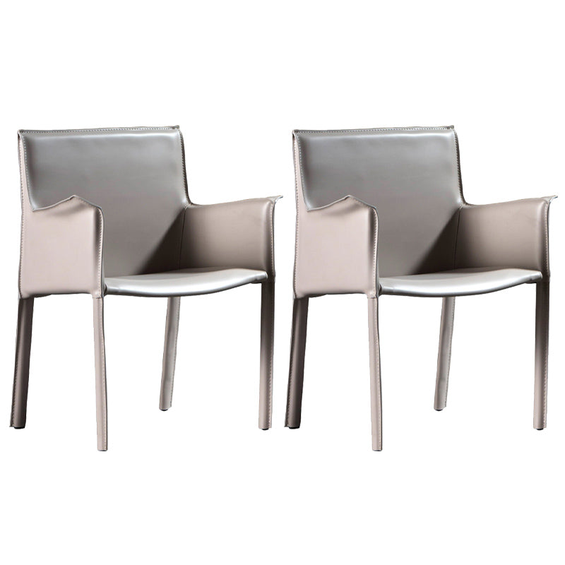 Minimalist Style Leather Dining Chair Solid Back Arm Dining Side Chair for Home