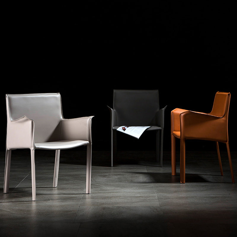 Minimalist Style Leather Dining Chair Solid Back Arm Dining Side Chair for Home