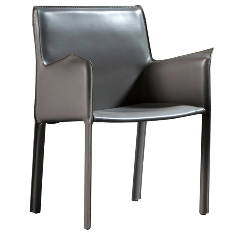 Minimalist Style Leather Dining Chair Solid Back Arm Dining Side Chair for Home