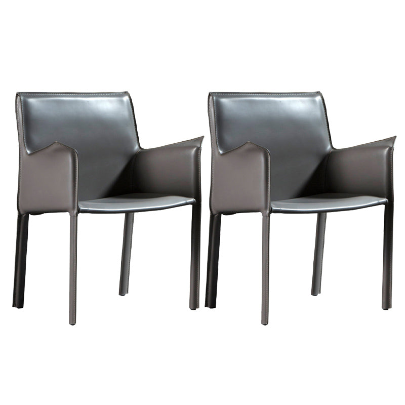 Minimalist Style Leather Dining Chair Solid Back Arm Dining Side Chair for Home