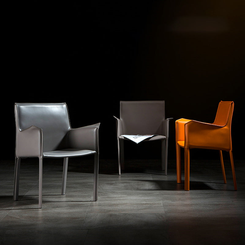 Minimalist Style Leather Dining Chair Solid Back Arm Dining Side Chair for Home