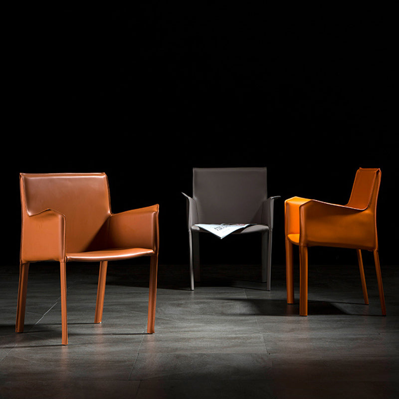 Minimalist Style Leather Dining Chair Solid Back Arm Dining Side Chair for Home