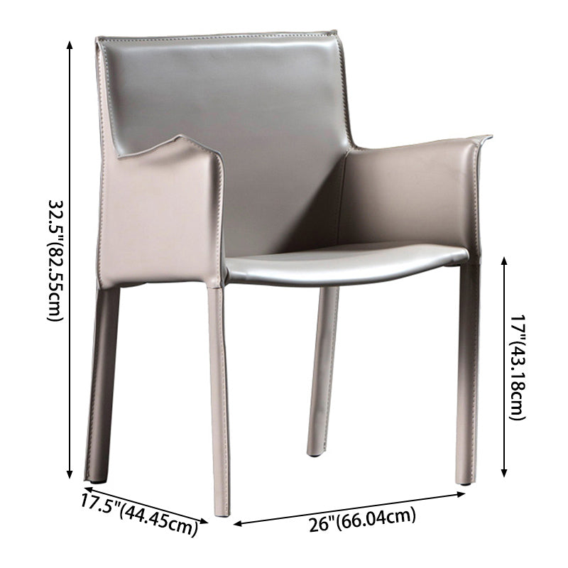 Minimalist Style Leather Dining Chair Solid Back Arm Dining Side Chair for Home