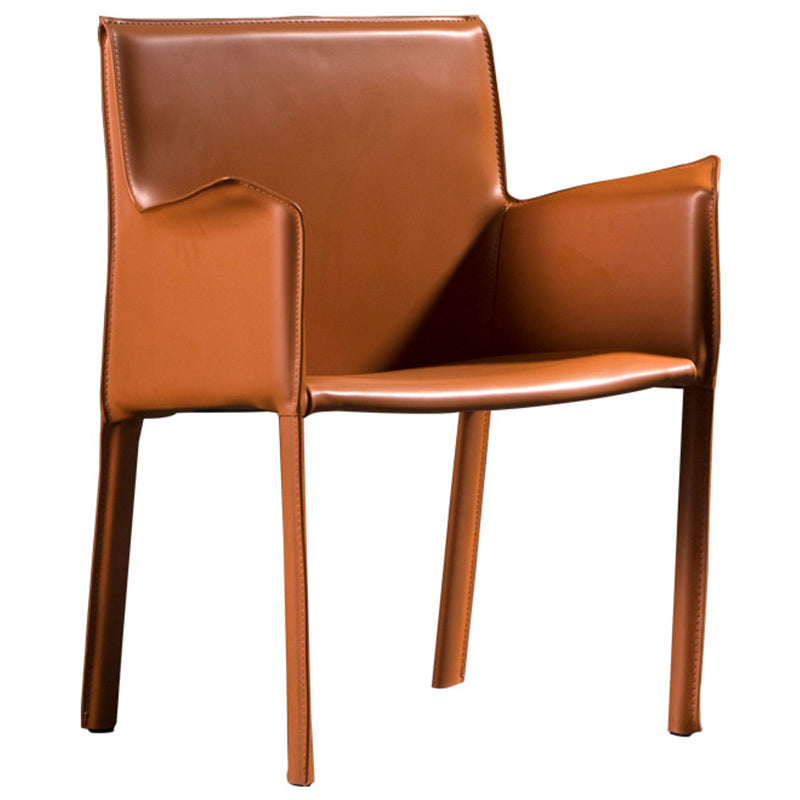 Minimalist Style Leather Dining Chair Solid Back Arm Dining Side Chair for Home