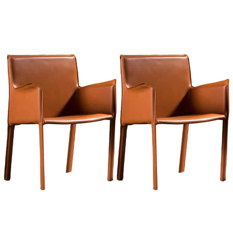 Minimalist Style Leather Dining Chair Solid Back Arm Dining Side Chair for Home