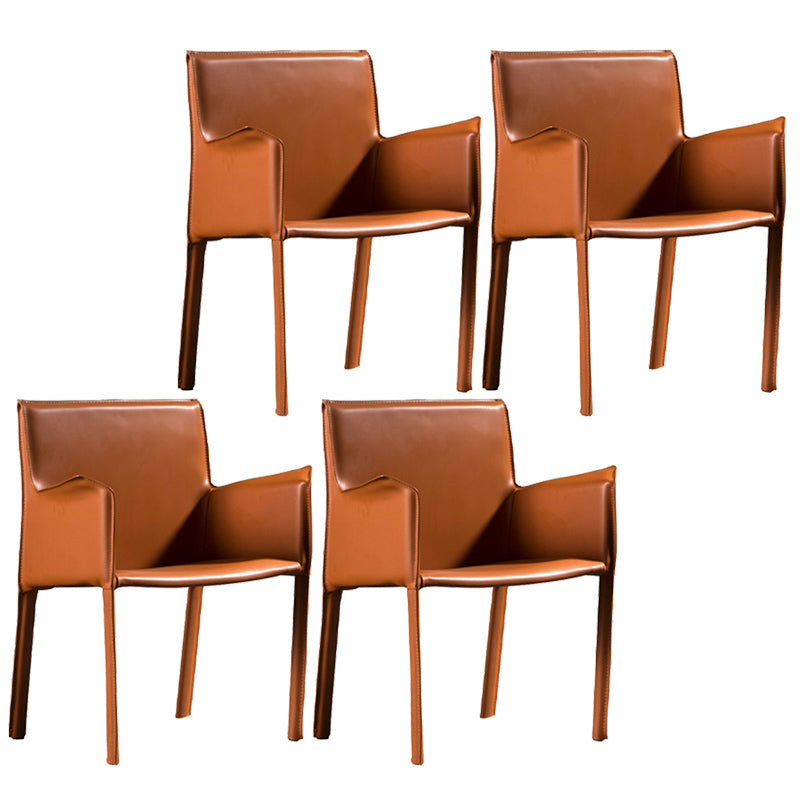 Minimalist Style Leather Dining Chair Solid Back Arm Dining Side Chair for Home