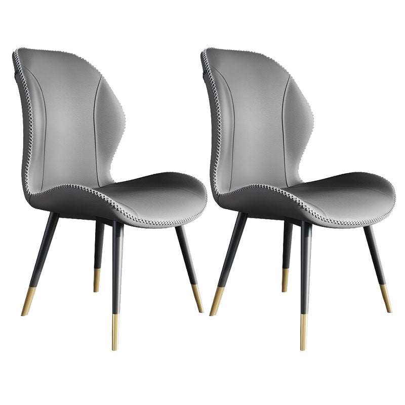 Scandinavian Style Wingback Side Chair Leather Dining Armless Chairs for Kitchen