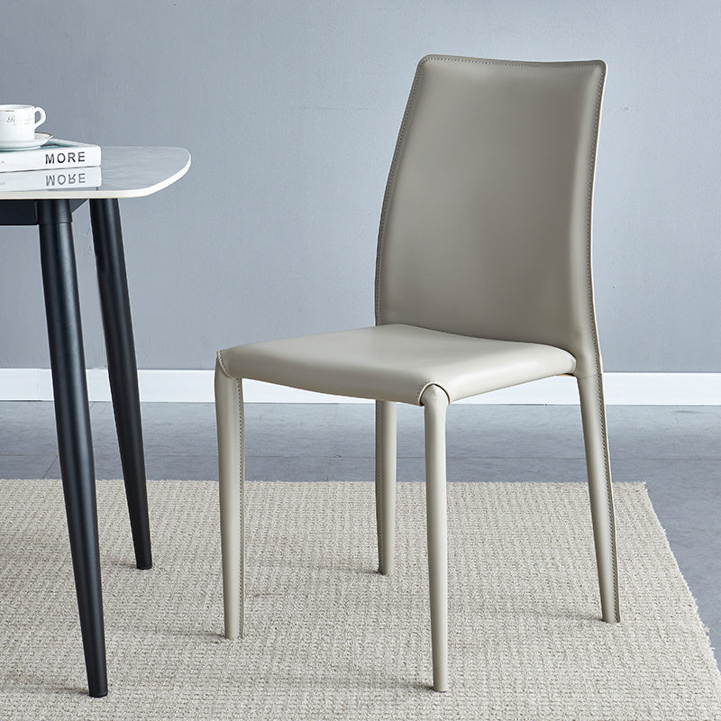 Scandinavian Style Solid Back Dining Chairs Leather Dining Armless Side Chairs