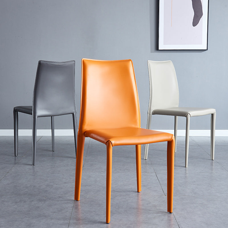 Scandinavian Style Solid Back Dining Chairs Leather Dining Armless Side Chairs