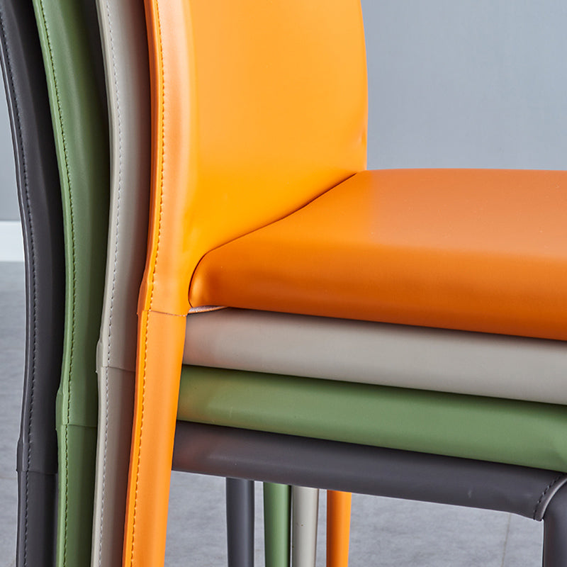 Scandinavian Style Solid Back Dining Chairs Leather Dining Armless Side Chairs