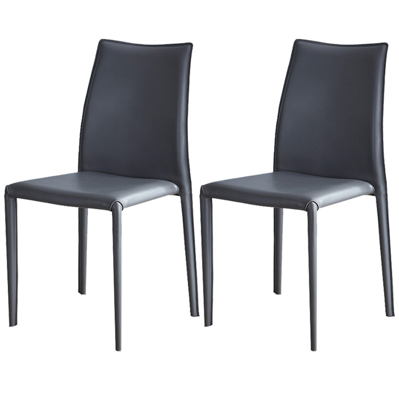 Scandinavian Style Solid Back Dining Chairs Leather Dining Armless Side Chairs