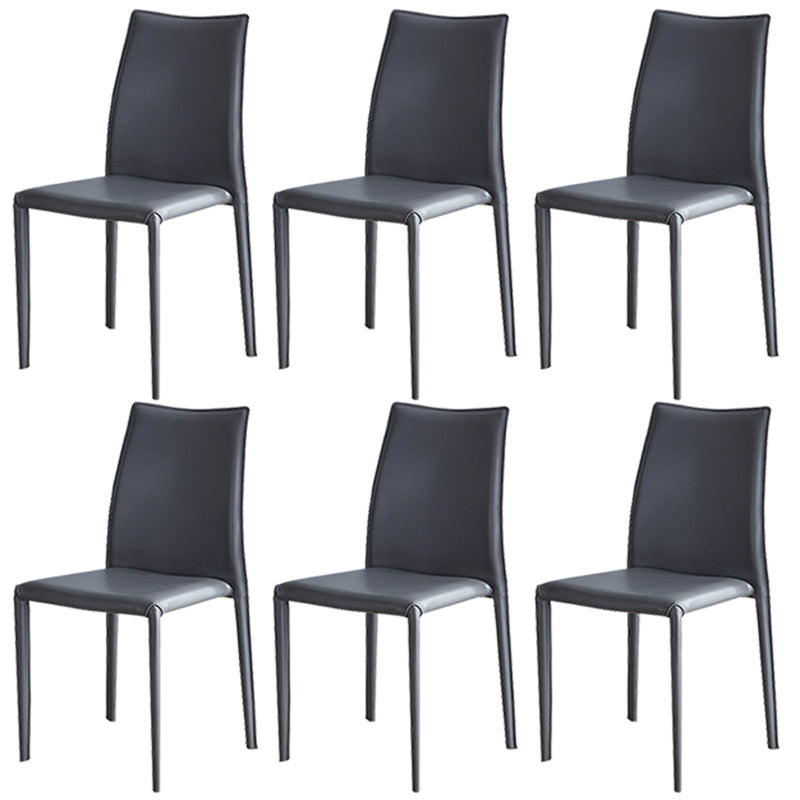 Scandinavian Style Solid Back Dining Chairs Leather Dining Armless Side Chairs