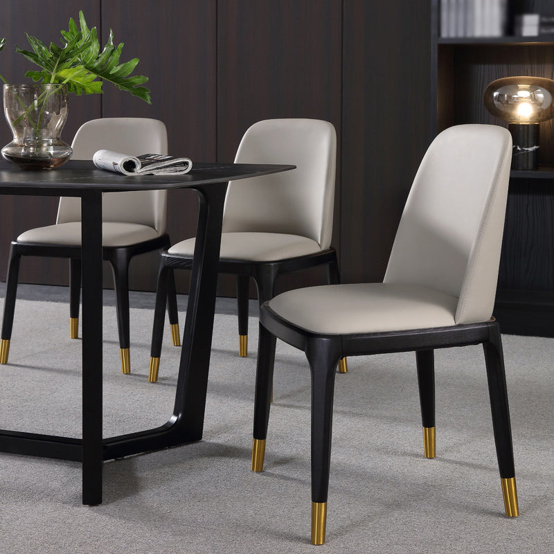 Leather Industrial Restaurant Side Chair Parsons Gray Dining Chair with Black Legs