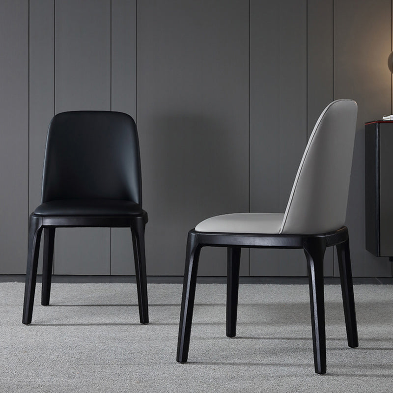 Leather Industrial Restaurant Side Chair Parsons Gray Dining Chair with Black Legs
