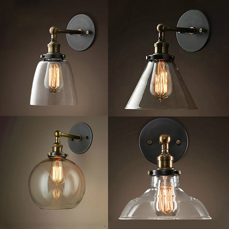 Geometrische Schatten Wandleuchte Industrial Style 1 Lichtglas Wandbeleuchtung in Schwarz