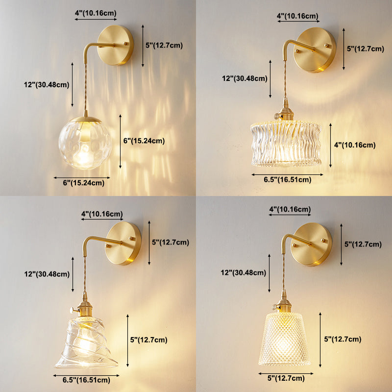 Industrial Style 1 Light Wall Light Geometric Shade Glass Wall Light Sconce in Brass