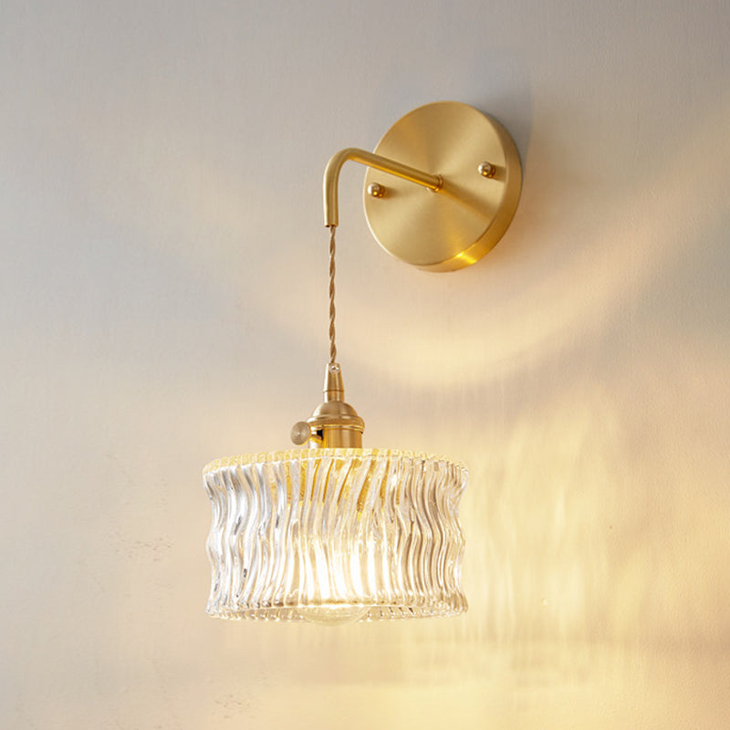 Industrial Style 1 Light Wall Light Geometric Shade Glass Wall Light Sconce in Brass