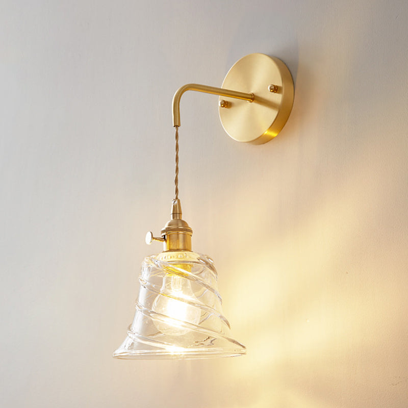 Industrial Style 1 Light Wall Light Geometric Shade Glass Wall Light Sconce in Brass