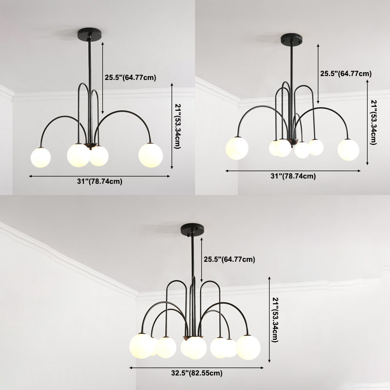 Moderno lampadario in ferro laccato a sospensione a sospensione a ciondolo di lusso con tonalità di vetro bianco