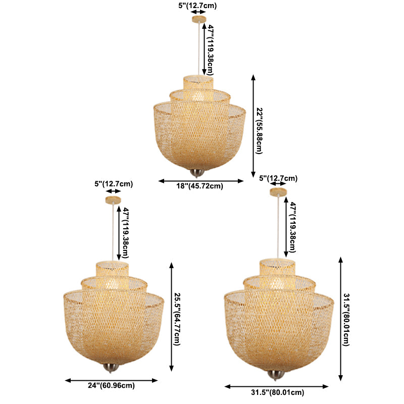 1-Light Rattan Japanese Pendant Light Beige Down Lighting for Dining Room