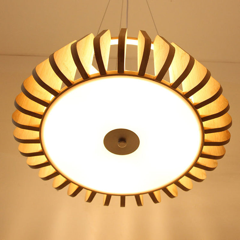 Japanese Bamboo Pendant Light Fixture 1-Light Drum Beige Hanging Ceiling Light