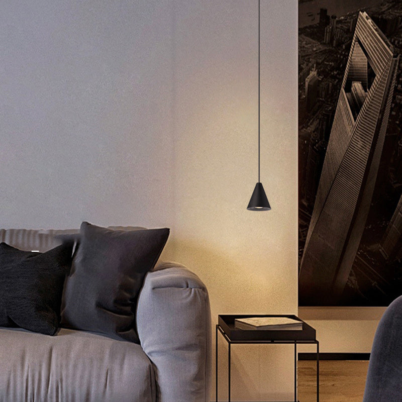 Pendentif intérieur minimaliste, éclairage pendentif en métal à LED noir à 1 lumière pour chambre à coucher