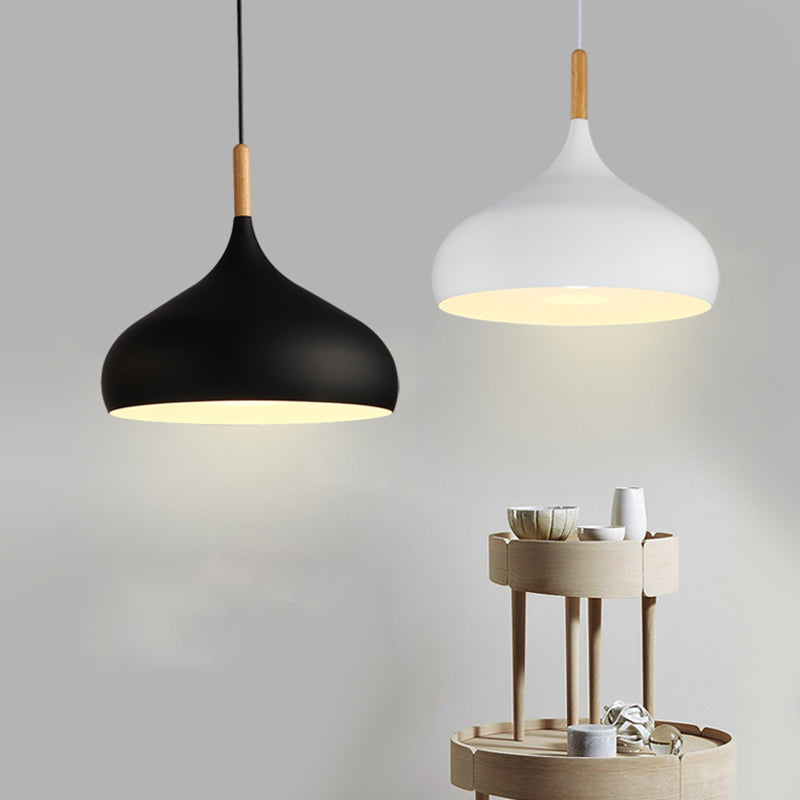 Modern Wooden Top Pendant Light, Minimalist Teardrop Shade Hanging Lamp for Living Room Bedroom