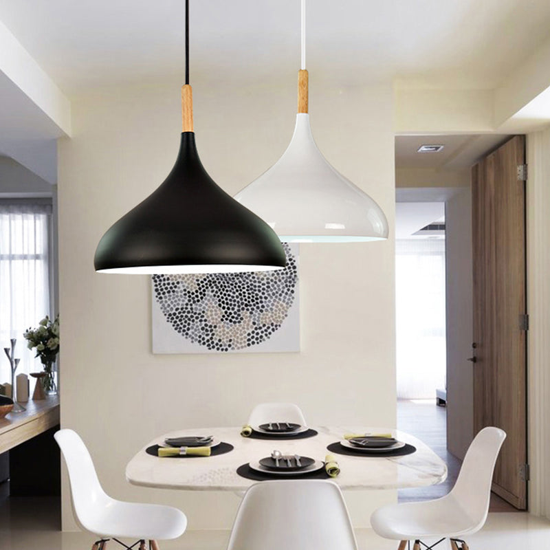 Modern Wooden Top Pendant Light, Minimalist Teardrop Shade Hanging Lamp for Living Room Bedroom