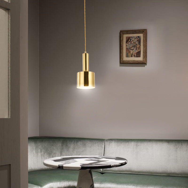 Lámpara de colgante de cilindro de hierro de luz de luz de un solo colgante moderno en oro en oro