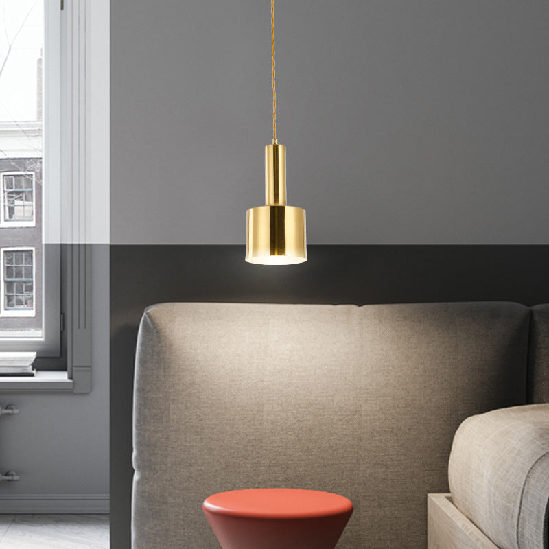 Lámpara de colgante de cilindro de hierro de luz de luz de un solo colgante moderno en oro en oro