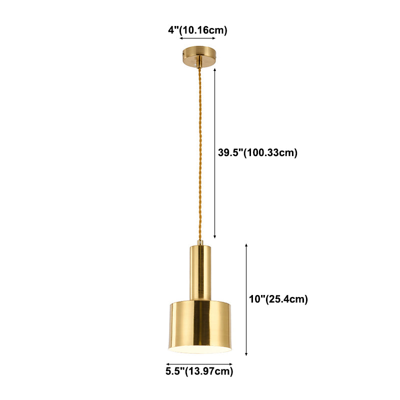 Lámpara de colgante de cilindro de hierro de luz de luz de un solo colgante moderno en oro en oro